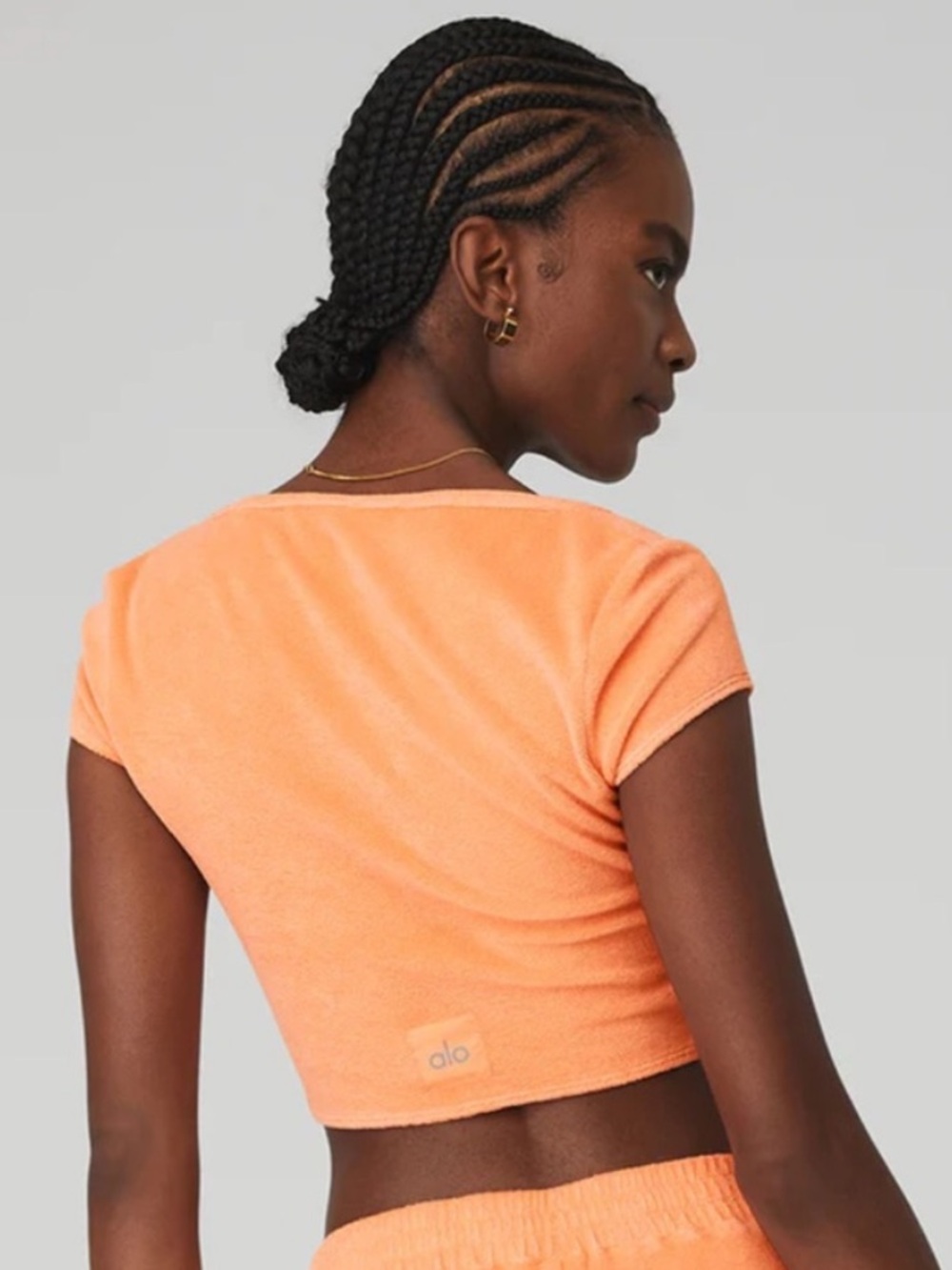 Alo Beachside Terry Cloth Cantaloupe Crop Top Yoga Workout Athletic Wear small
